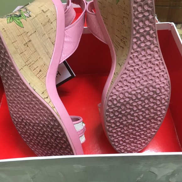 Authentic Coach Ellette Leather and Cork Platform Wedge Ankle Strap Sandals - Picture 9 of 10